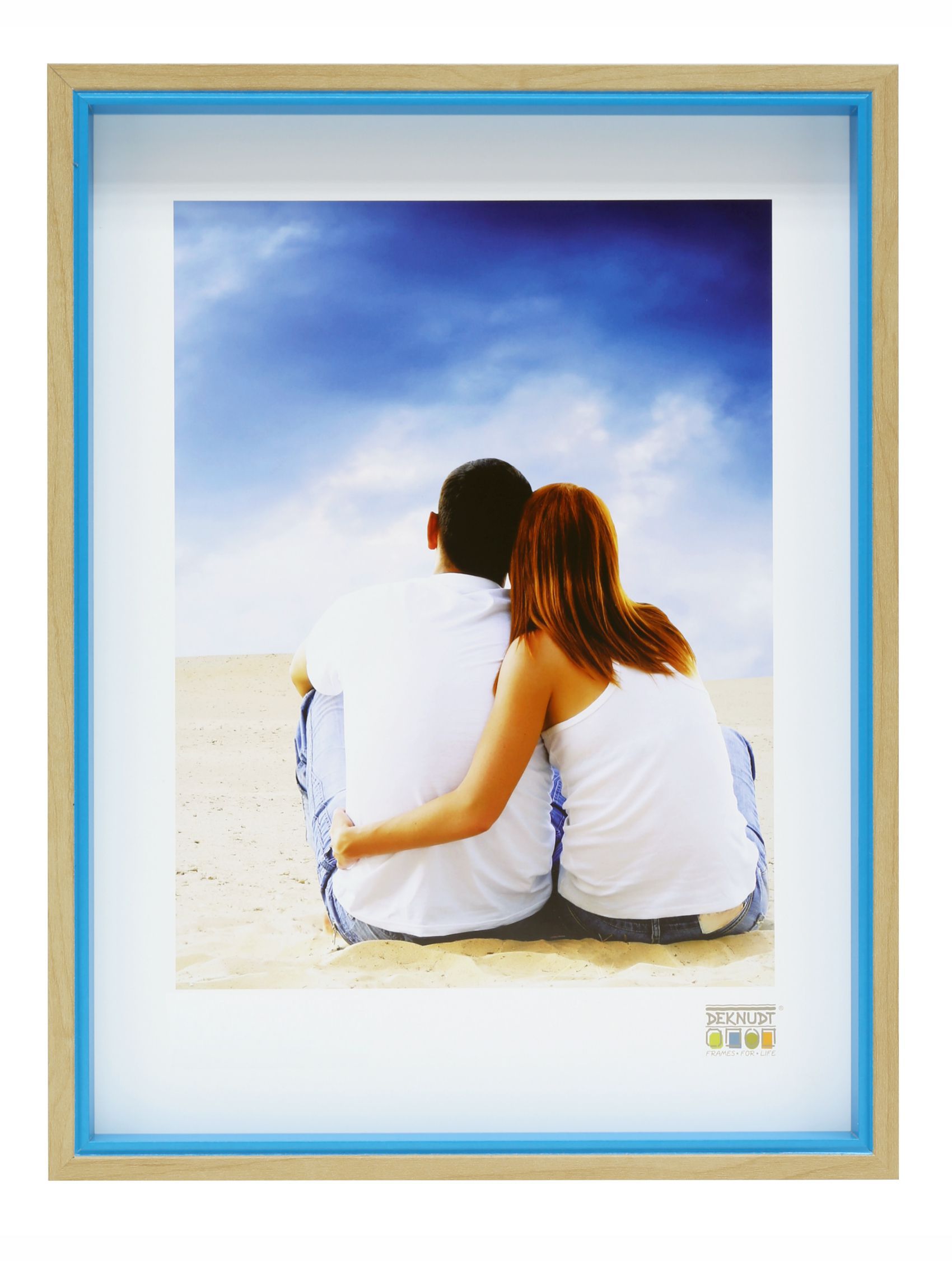 Fotokader naturel met blauwe binnenbies,hoog profiel S40BH6 